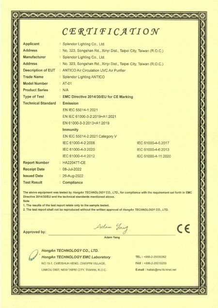 Certificado pela CE European e BSMI Taiwan